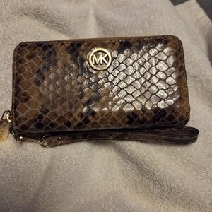 Michael Kors Gold and Brown Snake Print Wristlet